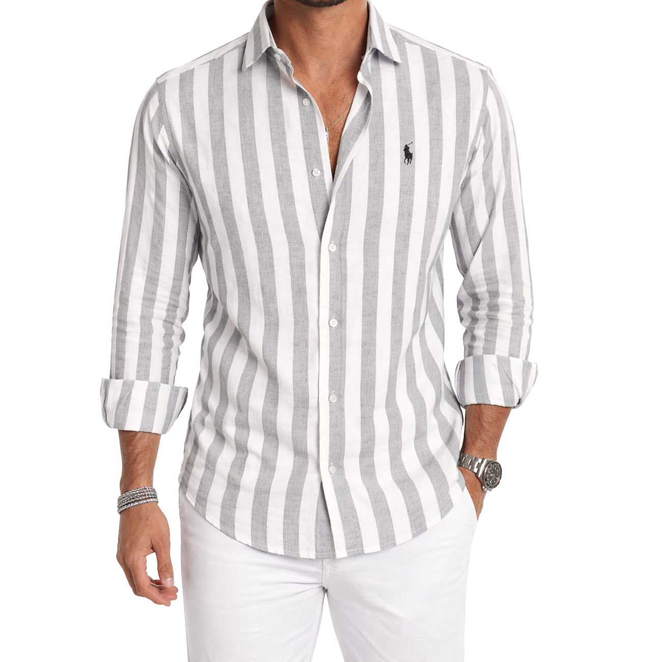 Camicia Casual a Righe Morbide — PREZZO DI LIQUIDAZIONE