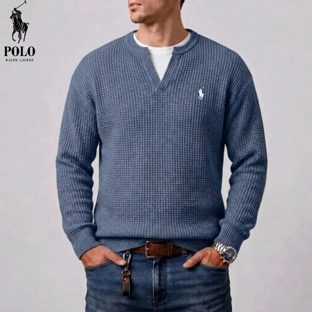 Maglione da uomo in maglia waffle moderna con scollatura a V