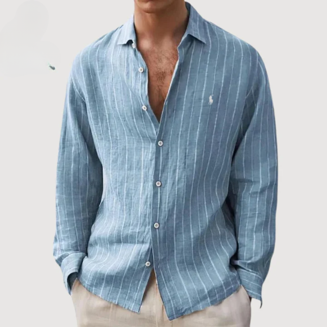 Camicia a Maniche Lunghe a Righe con Bottoni — Vendita di Liquidazione
