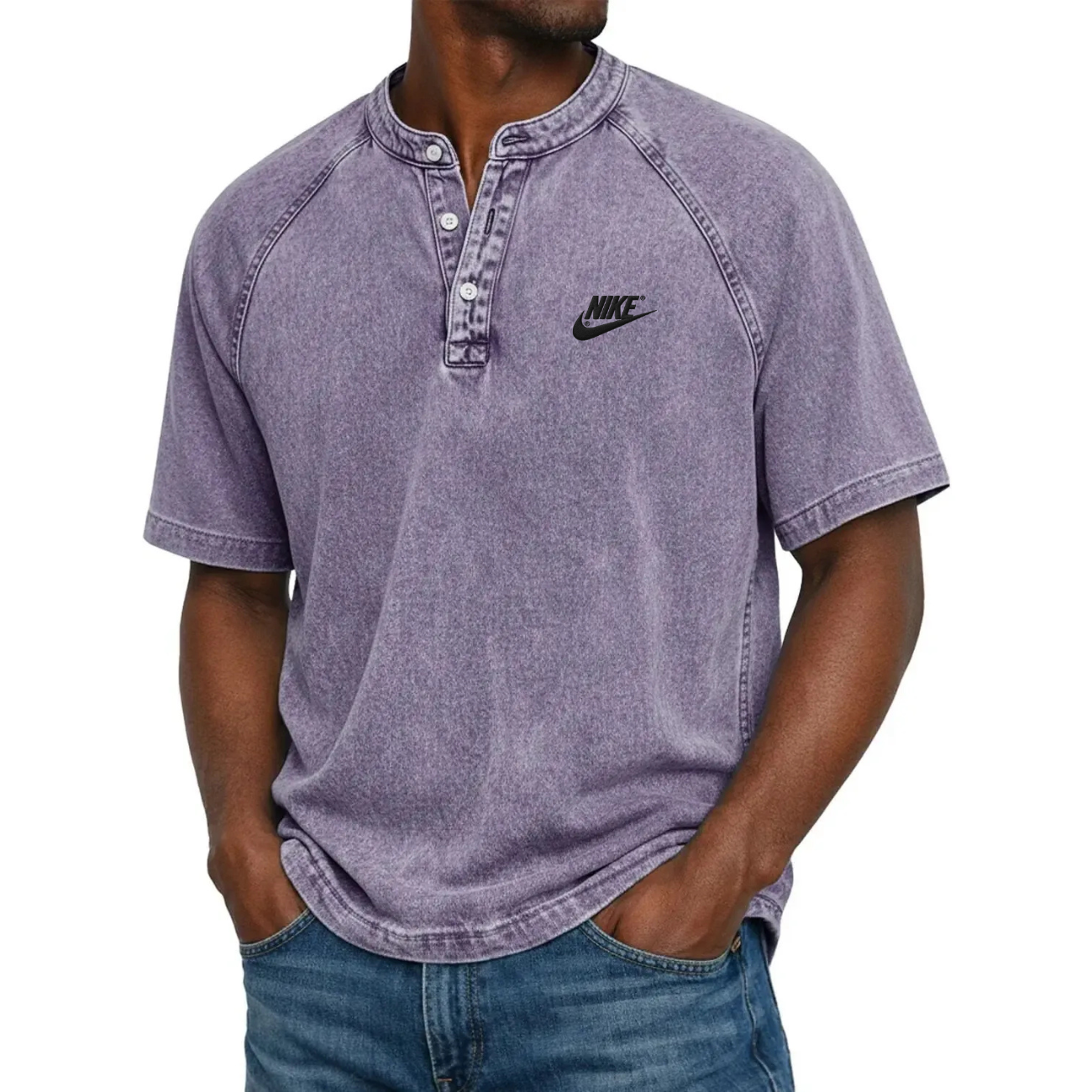 Maglietta Henley Classica Con Bottoni — Vendita in liquidazione
