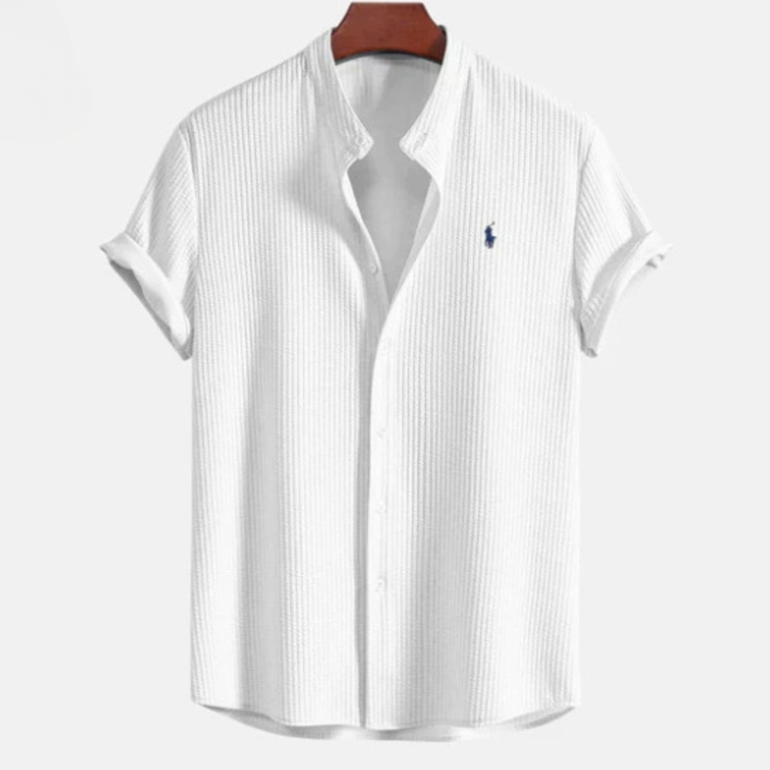 Camicia Button a Maniche Corte Texturizzata — Vendita di Liquidazione