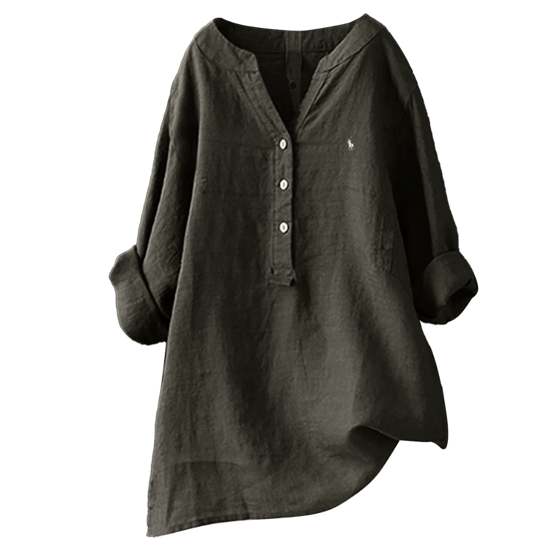 Blusa in Lino con Dettagli a Bottone — Vendita di Liquidazione