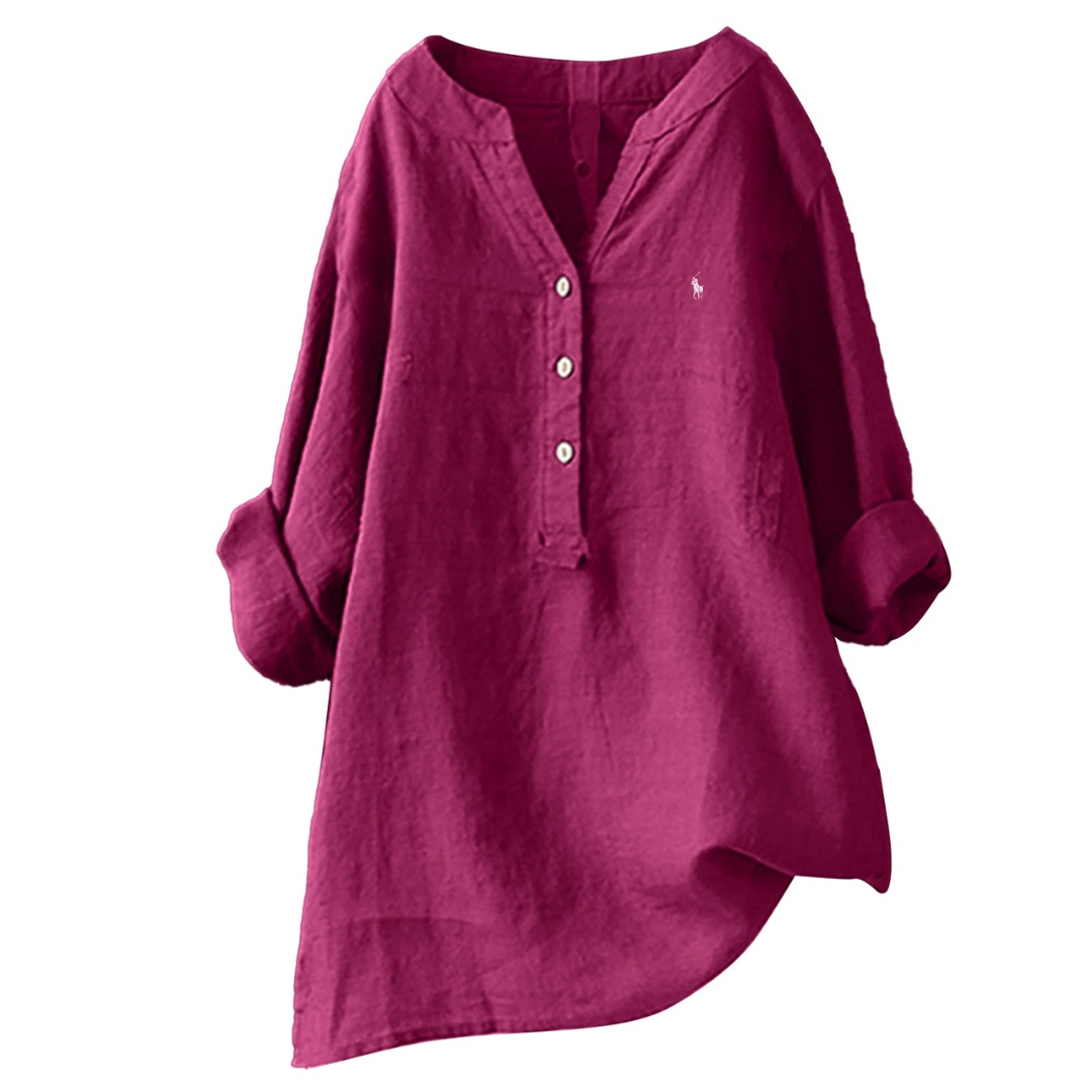 Blusa in Lino con Dettagli a Bottone — Vendita di Liquidazione