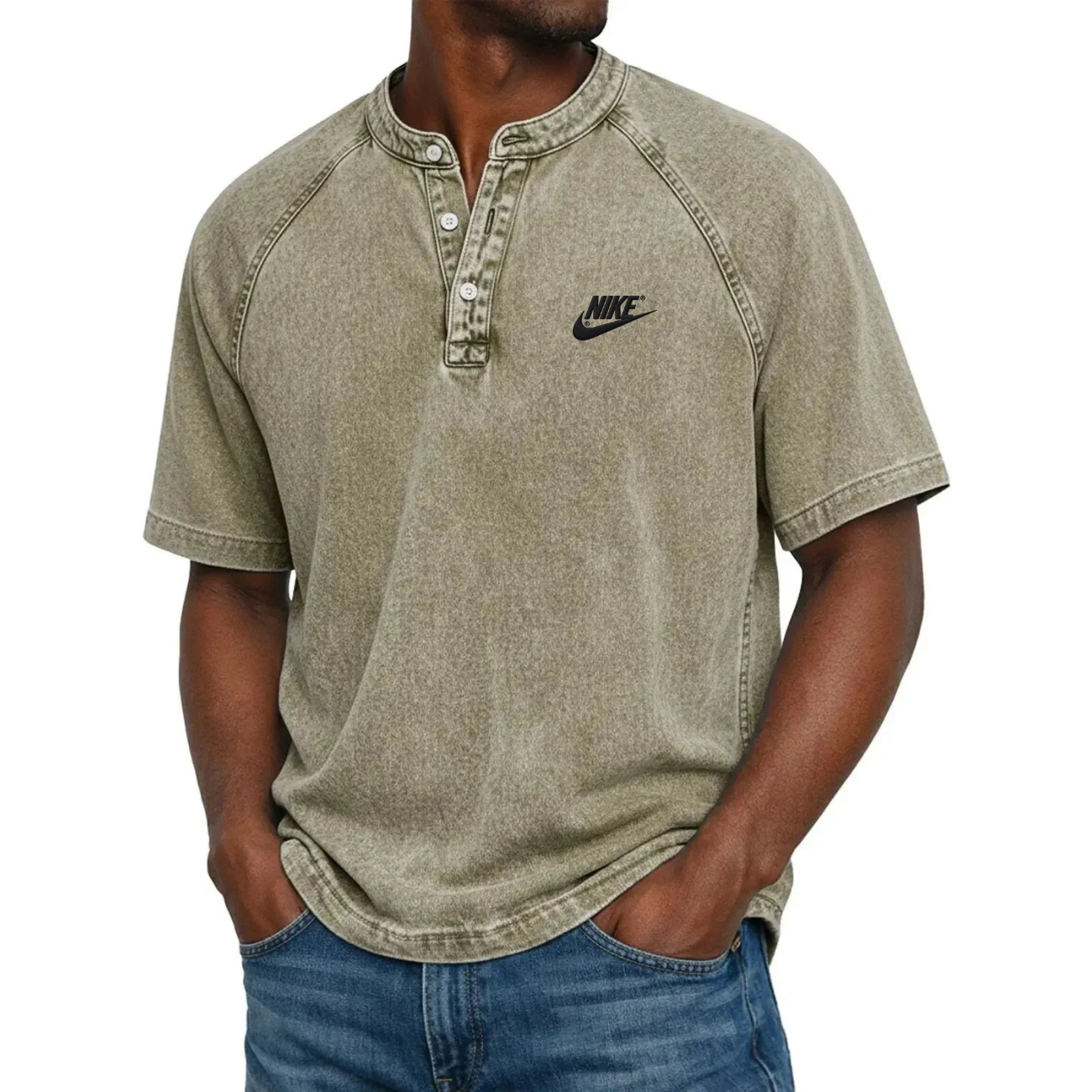 Maglietta Henley Classica Con Bottoni — Vendita in liquidazione
