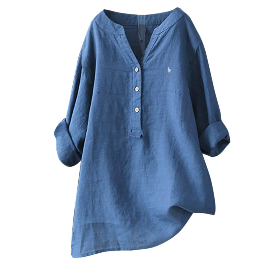 Blusa in Lino con Dettagli a Bottone — Vendita di Liquidazione