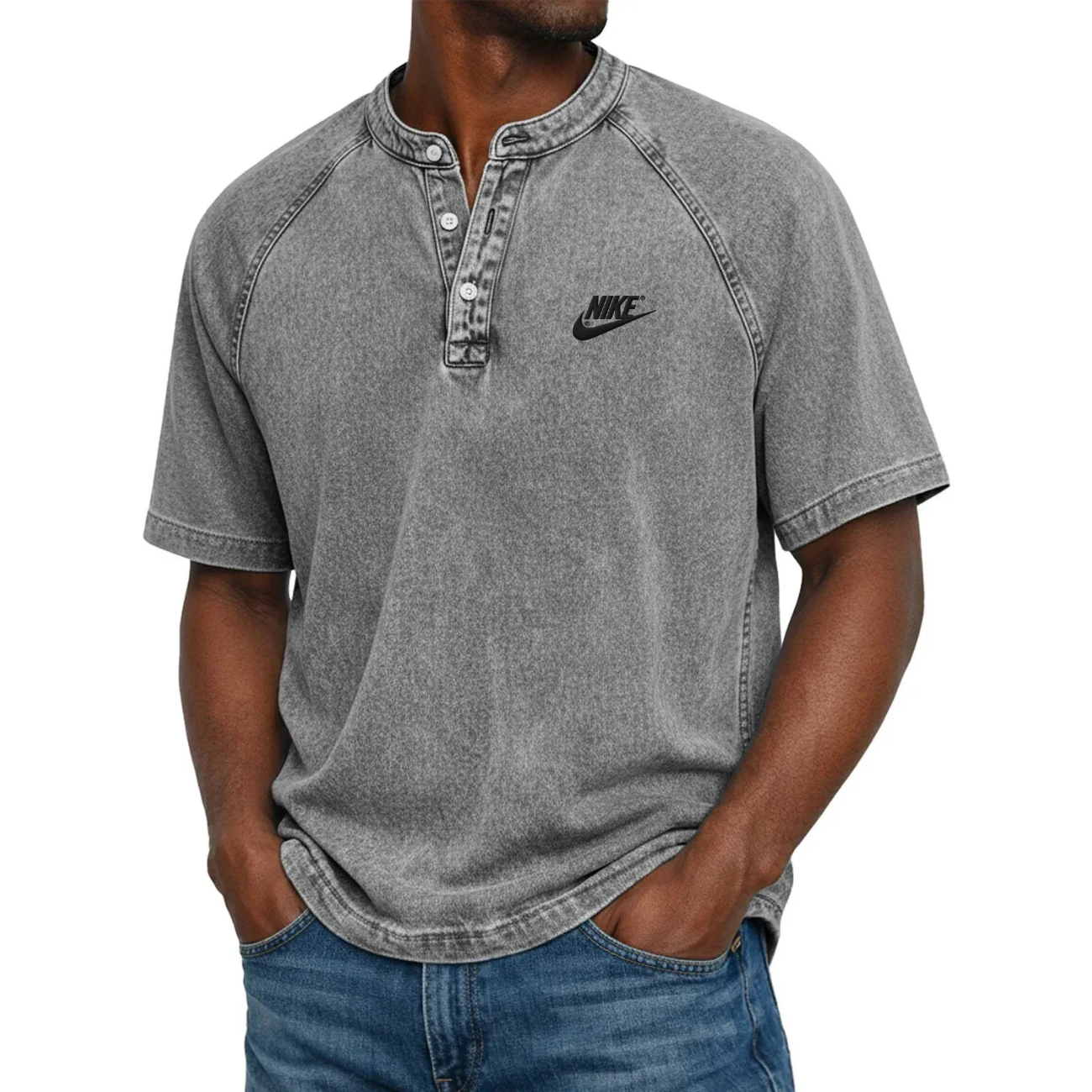 Maglietta Henley Classica Con Bottoni — Vendita in liquidazione