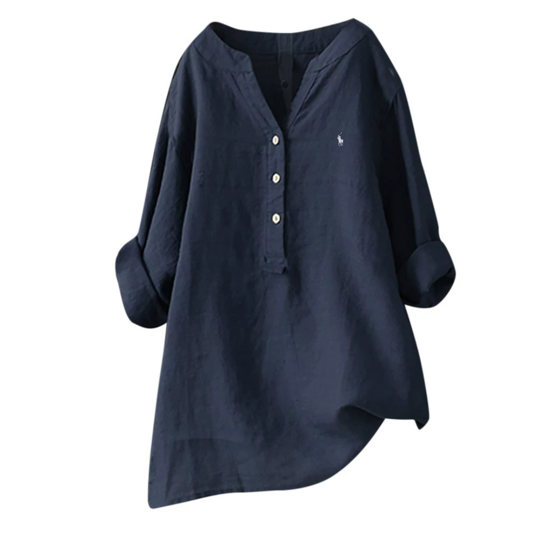 Blusa in Lino con Dettagli a Bottone — Vendita di Liquidazione