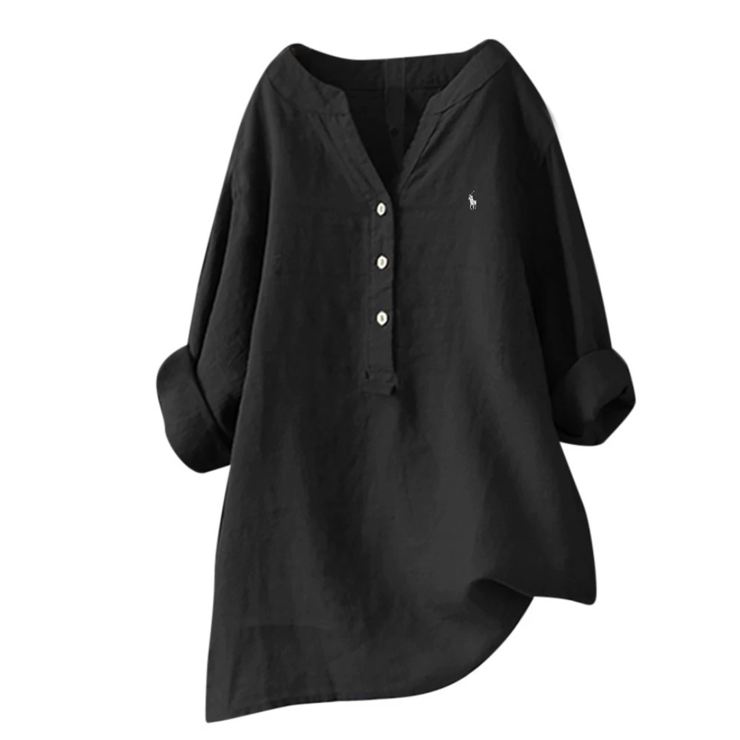 Blusa in Lino con Dettagli a Bottone — Vendita di Liquidazione