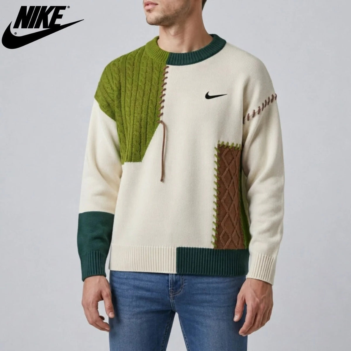 Maglione a Maglia Intrecciata Patchwork