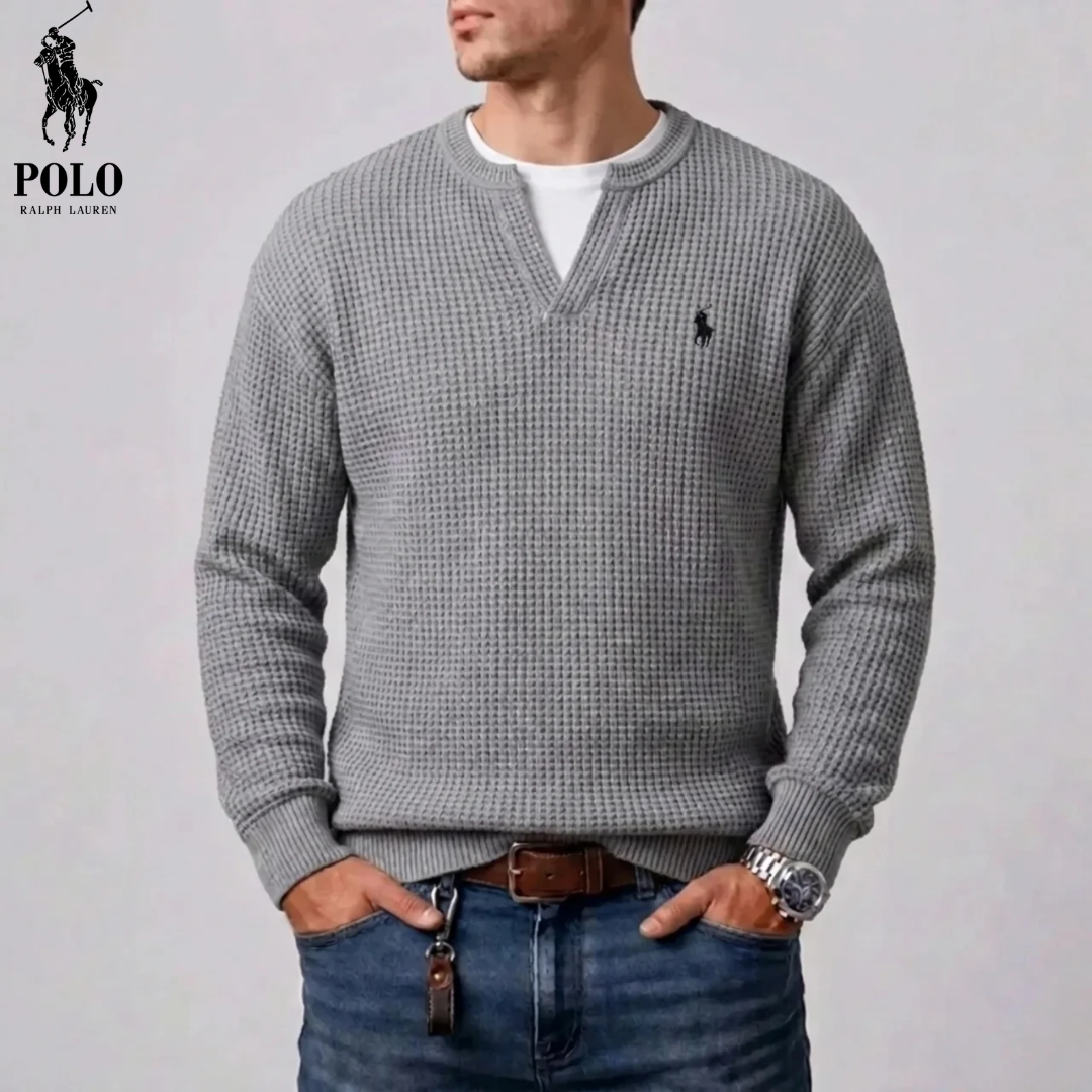 Maglione da uomo in maglia waffle moderna con scollatura a V