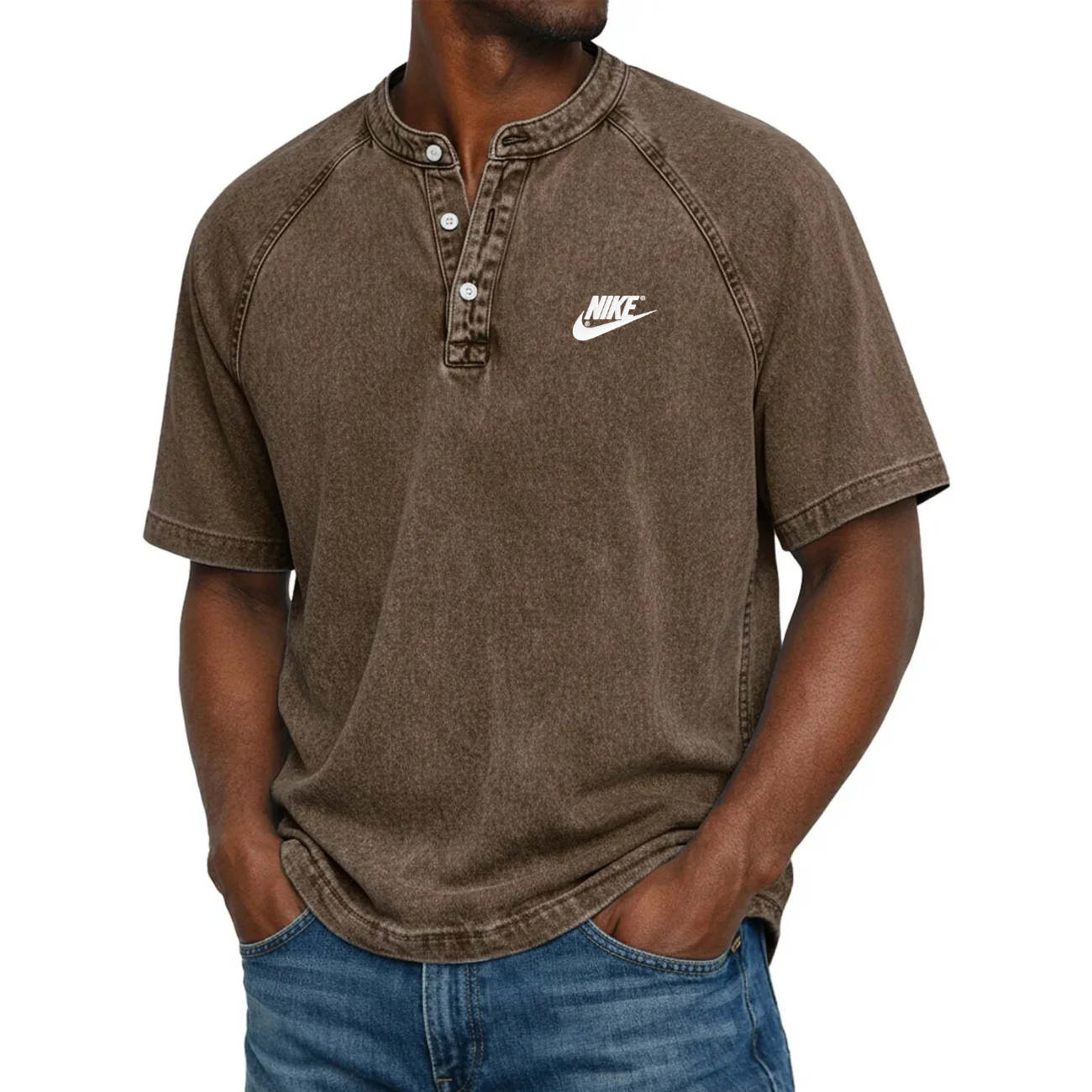Maglietta Henley Classica Con Bottoni — Vendita in liquidazione