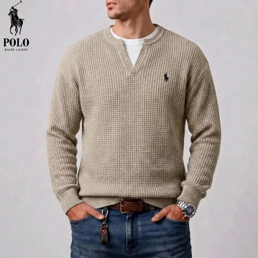 Maglione da uomo in maglia waffle moderna con scollatura a V