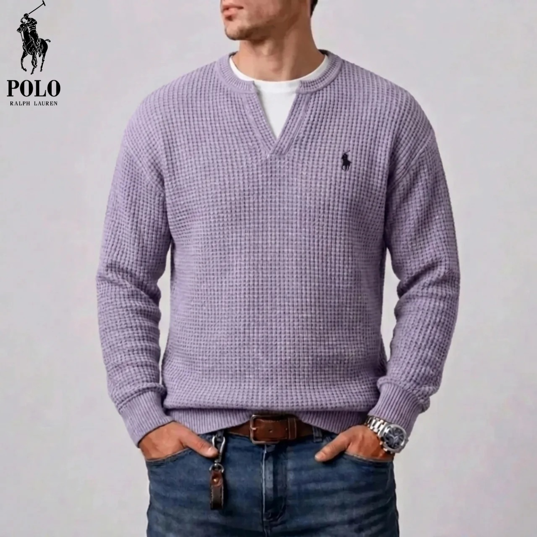 Maglione da uomo in maglia waffle moderna con scollatura a V