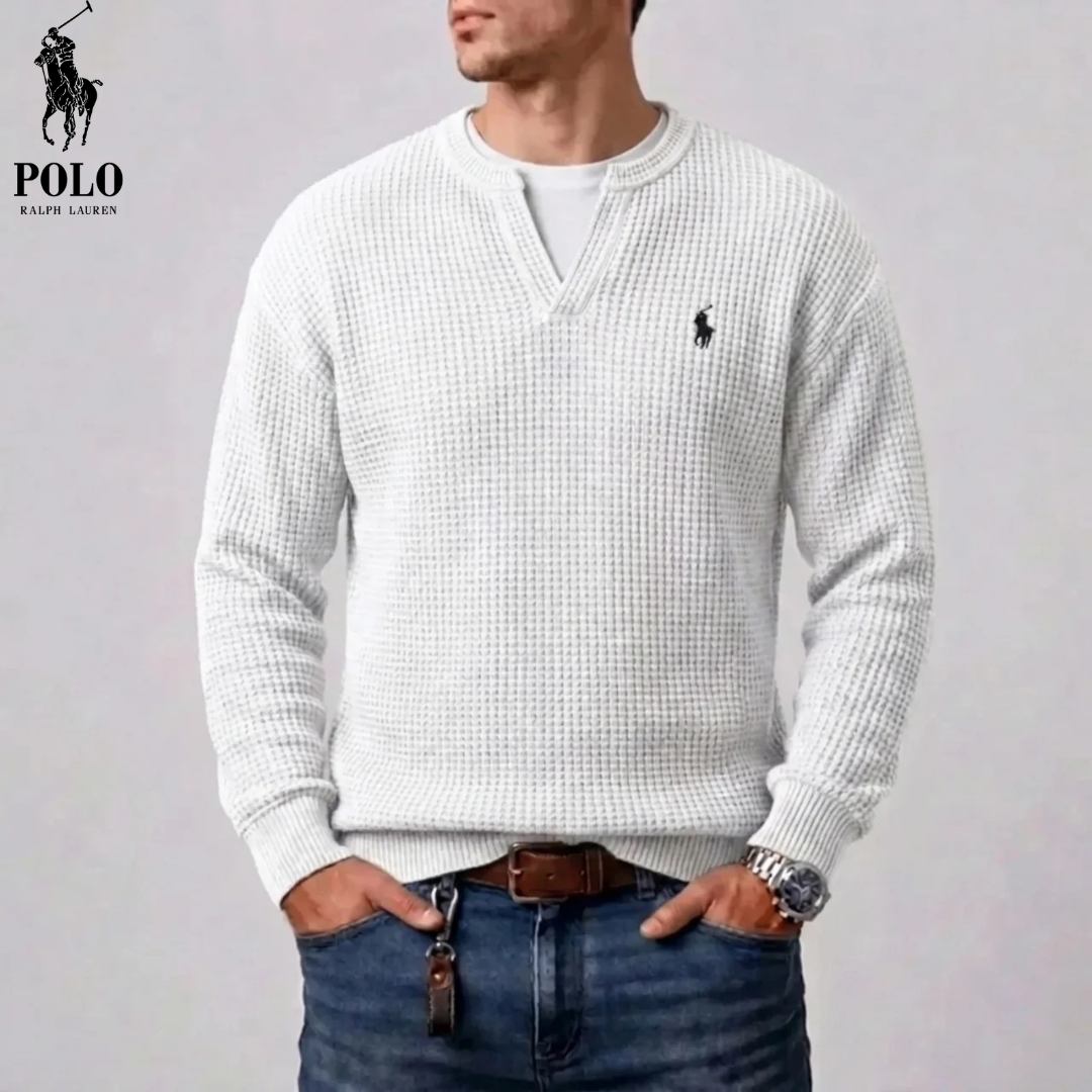 Maglione da uomo in maglia waffle moderna con scollatura a V