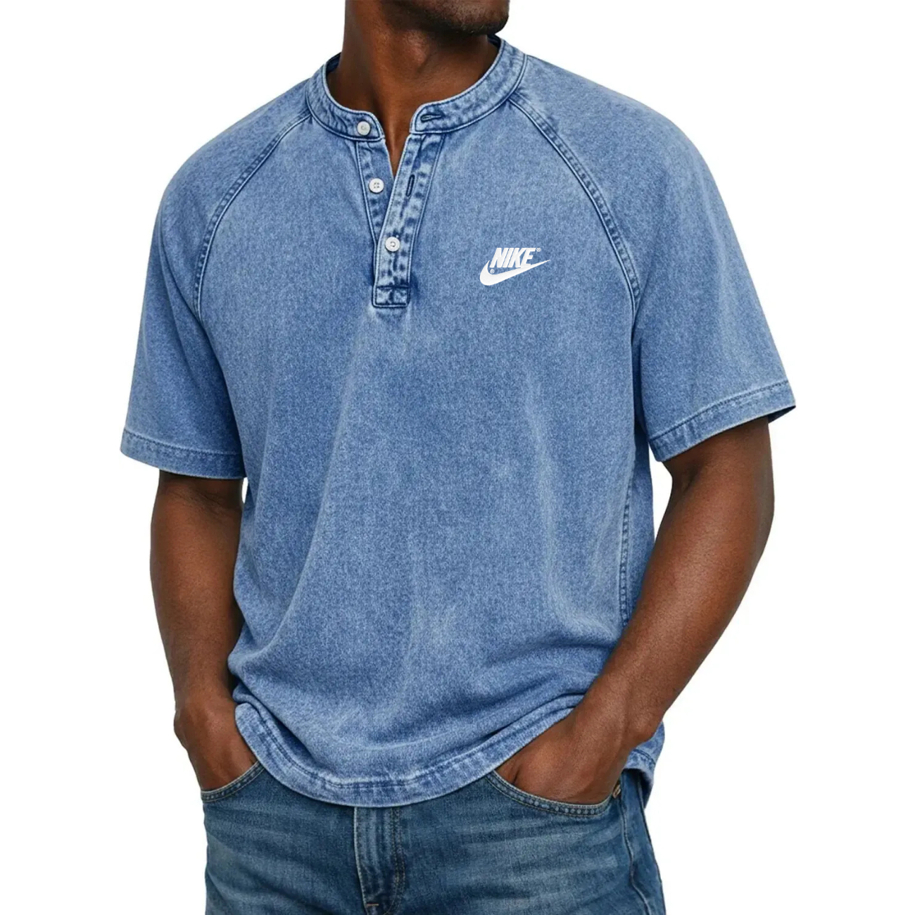 Maglietta Henley Classica Con Bottoni — Vendita in liquidazione