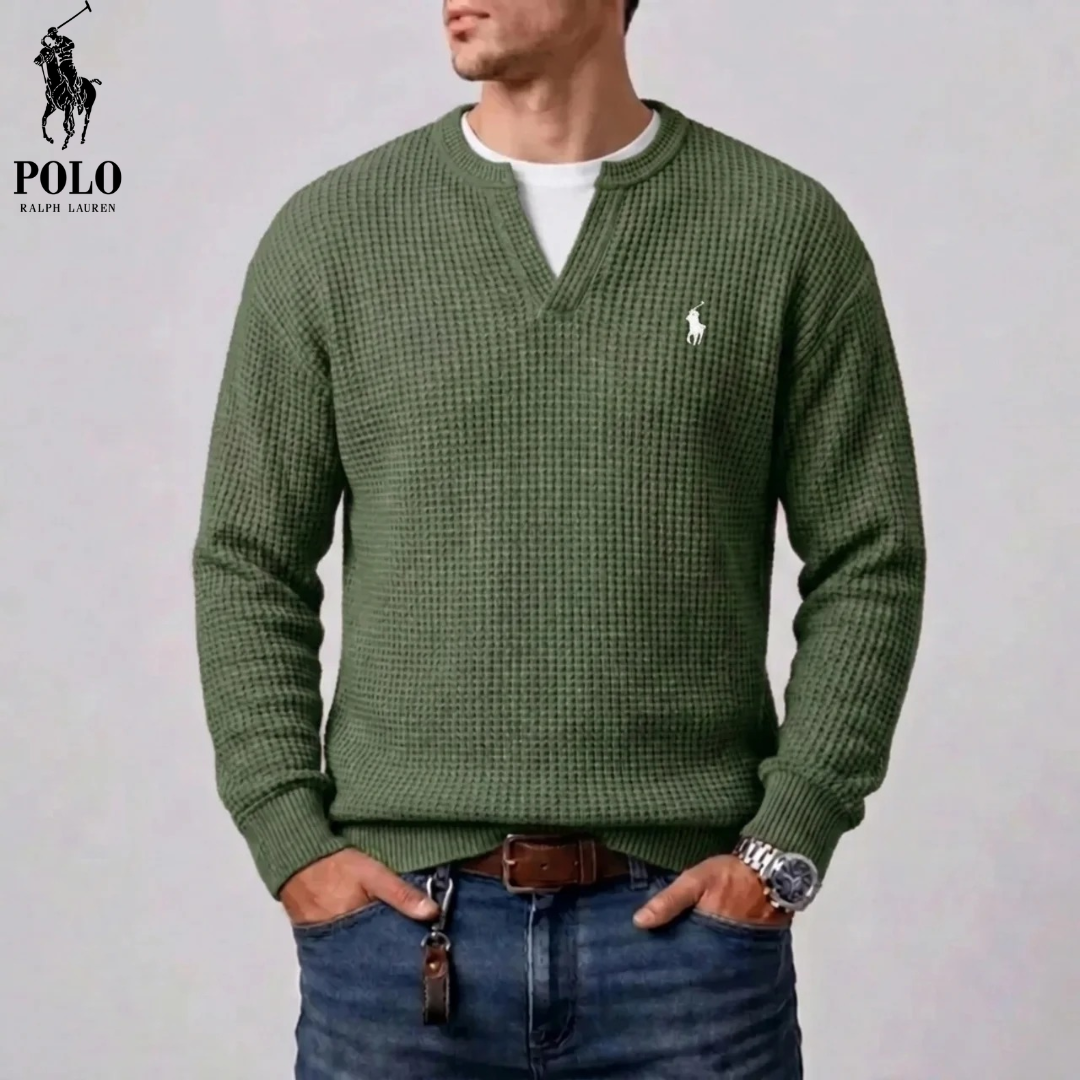 Maglione da uomo in maglia waffle moderna con scollatura a V