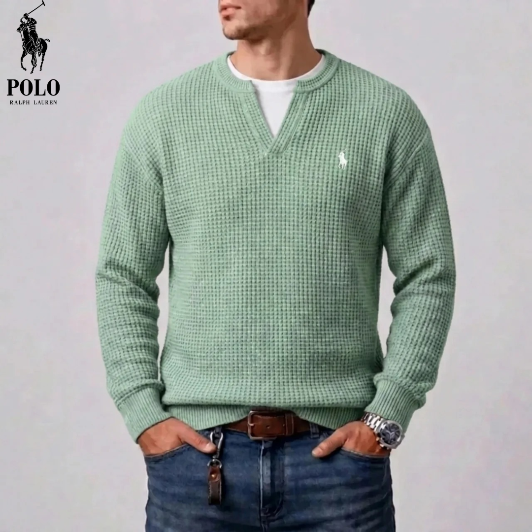 Maglione da uomo in maglia waffle moderna con scollatura a V
