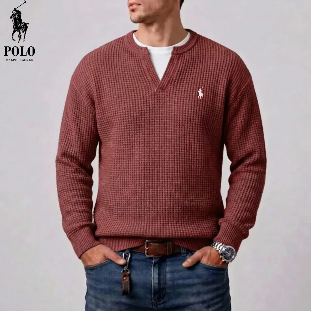Maglione da uomo in maglia waffle moderna con scollatura a V
