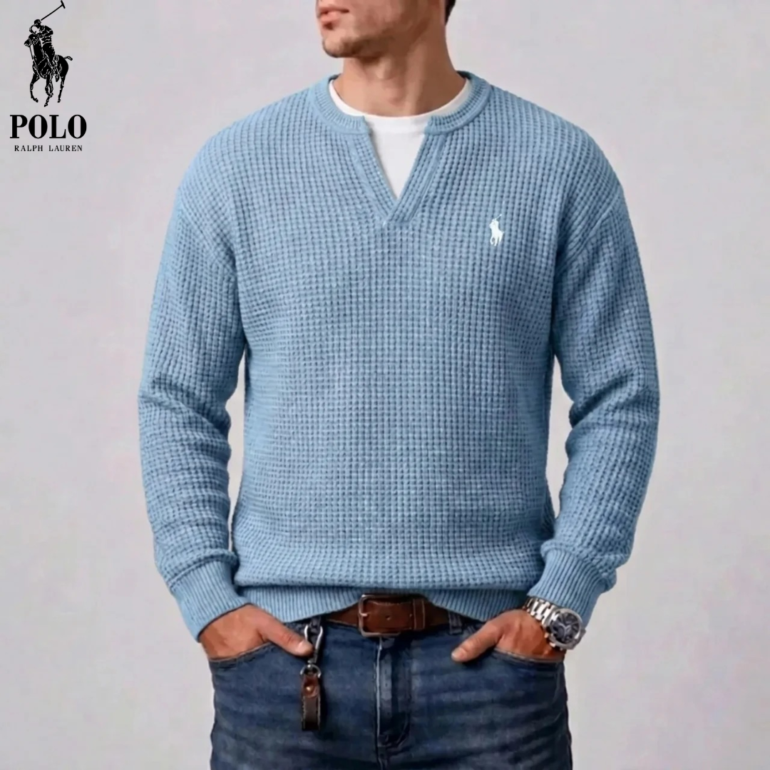 Maglione da uomo in maglia waffle moderna con scollatura a V