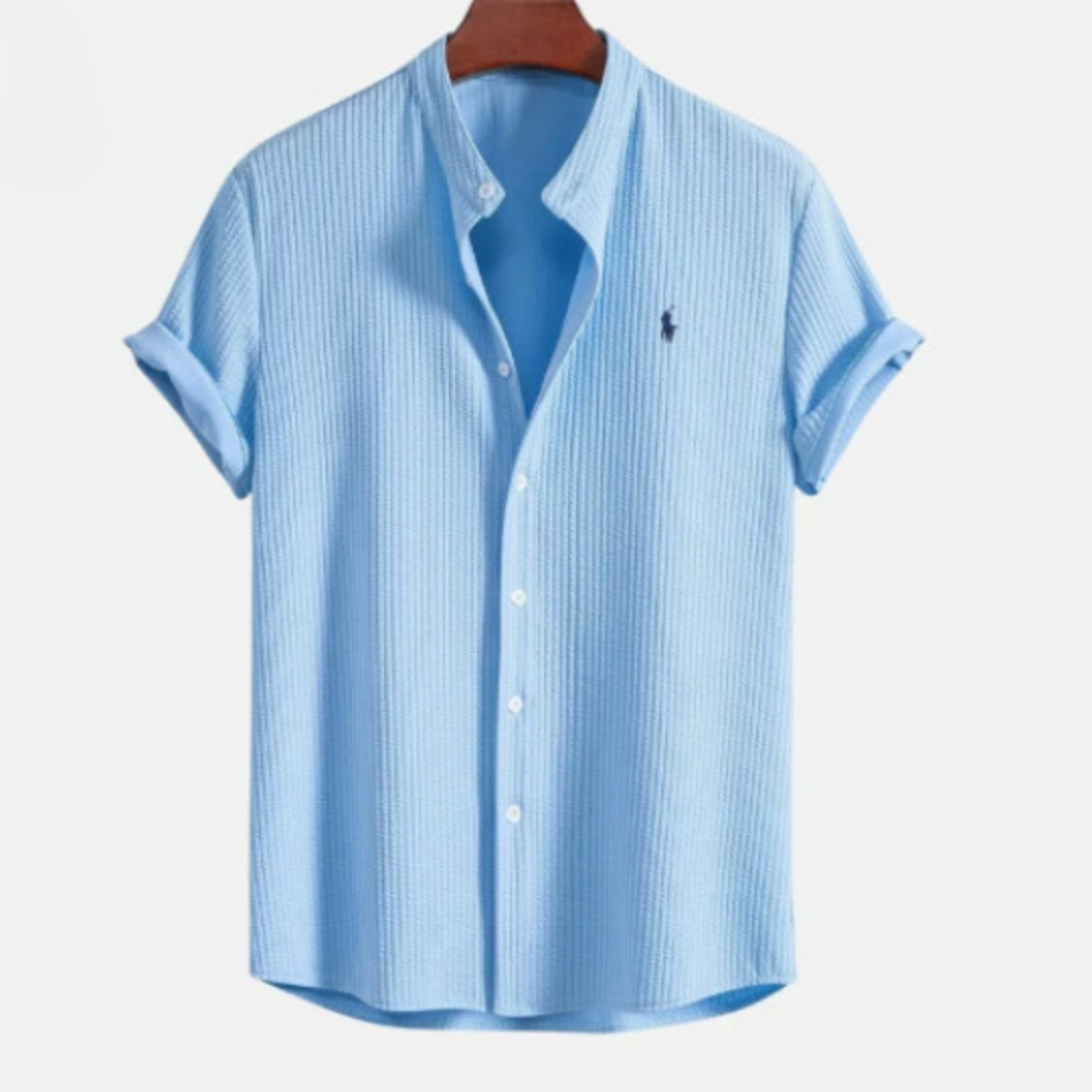Camicia Button a Maniche Corte Texturizzata — Vendita di Liquidazione