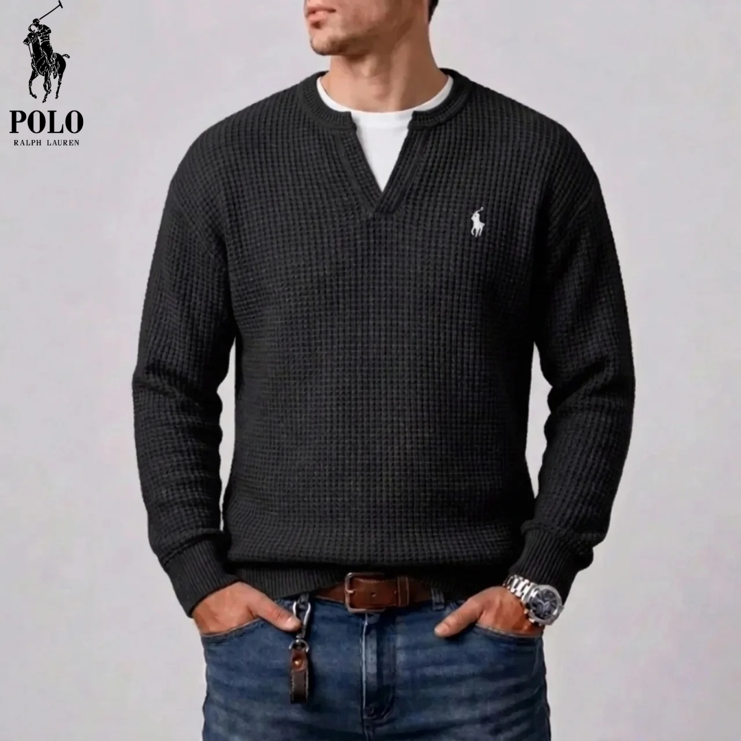 Maglione da uomo in maglia waffle moderna con scollatura a V