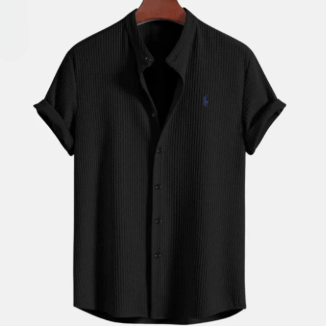 Camicia Button a Maniche Corte Texturizzata — Vendita di Liquidazione