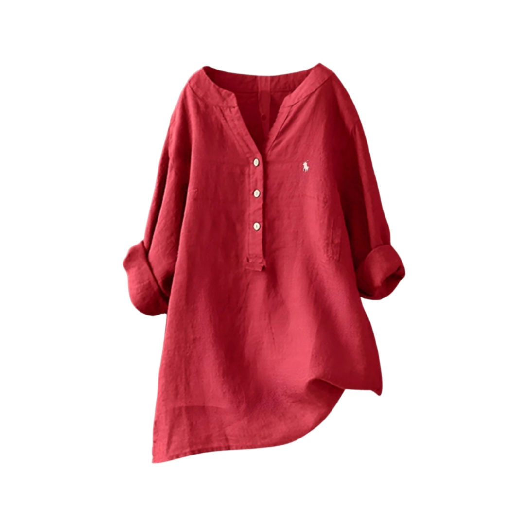 Blusa in Lino con Dettagli a Bottone — Vendita di Liquidazione