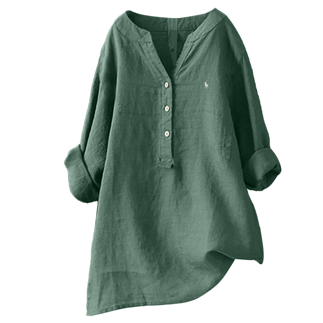 Blusa in Lino con Dettagli a Bottone — Vendita di Liquidazione