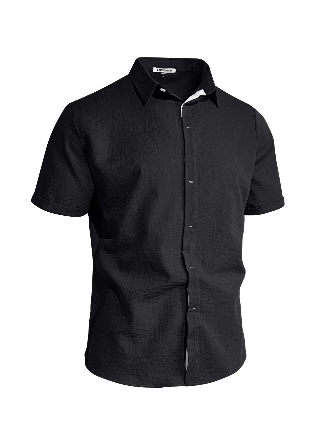 Camicia da uomo a maniche corte in tinta unita con risvolto