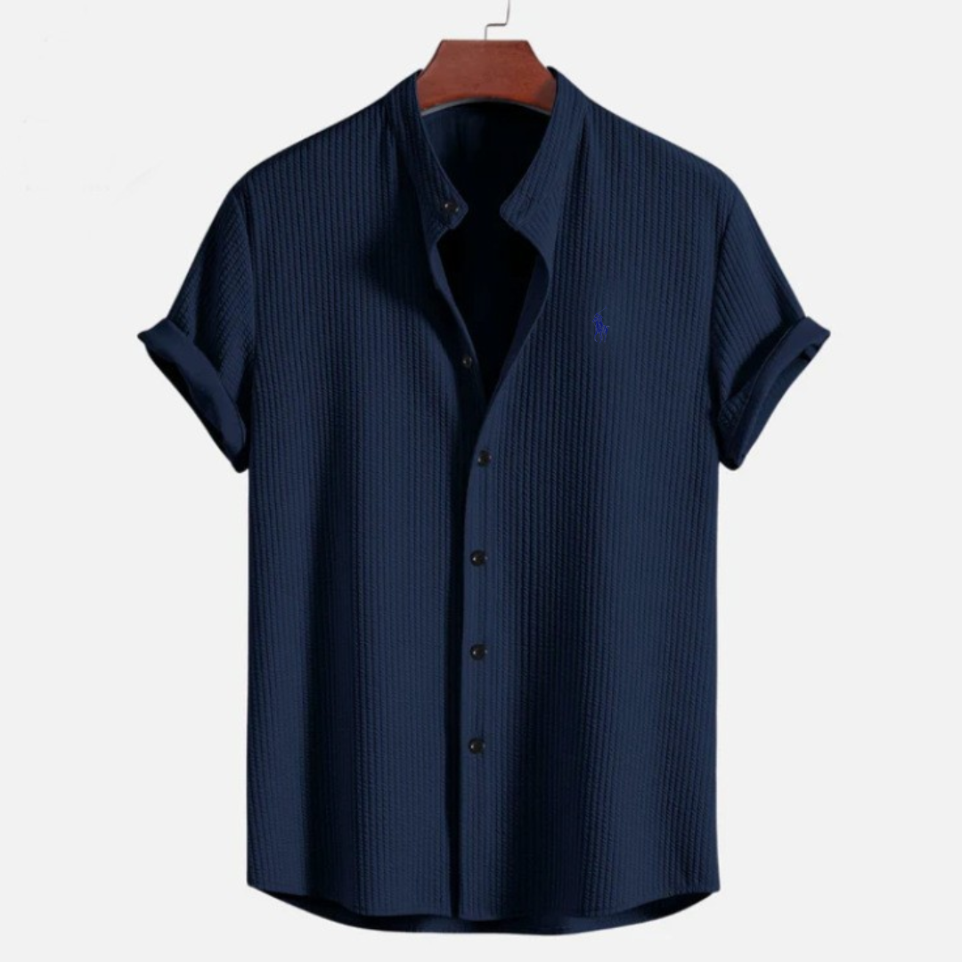 Camicia Button a Maniche Corte Texturizzata — Vendita di Liquidazione
