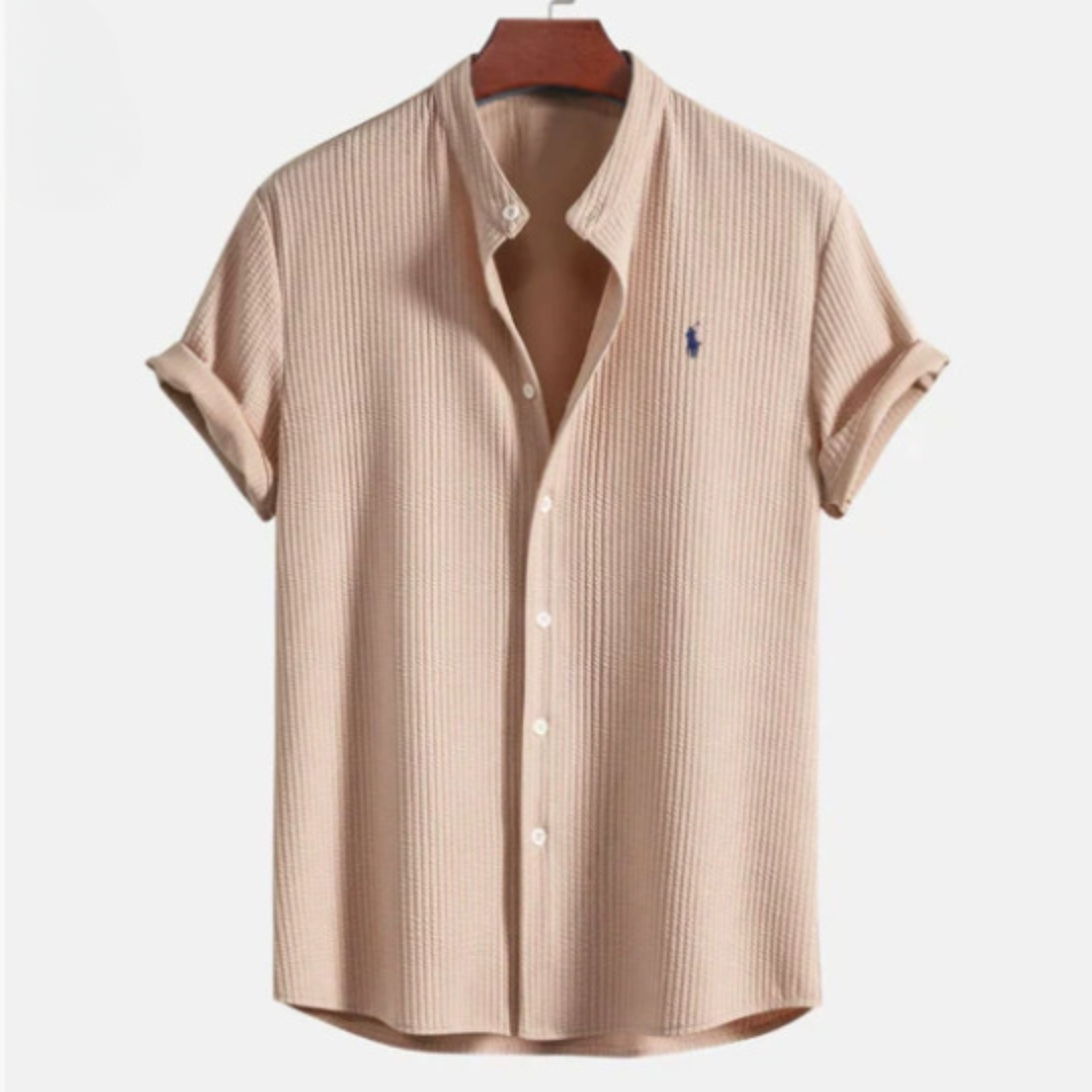 Camicia Button a Maniche Corte Texturizzata — Vendita di Liquidazione