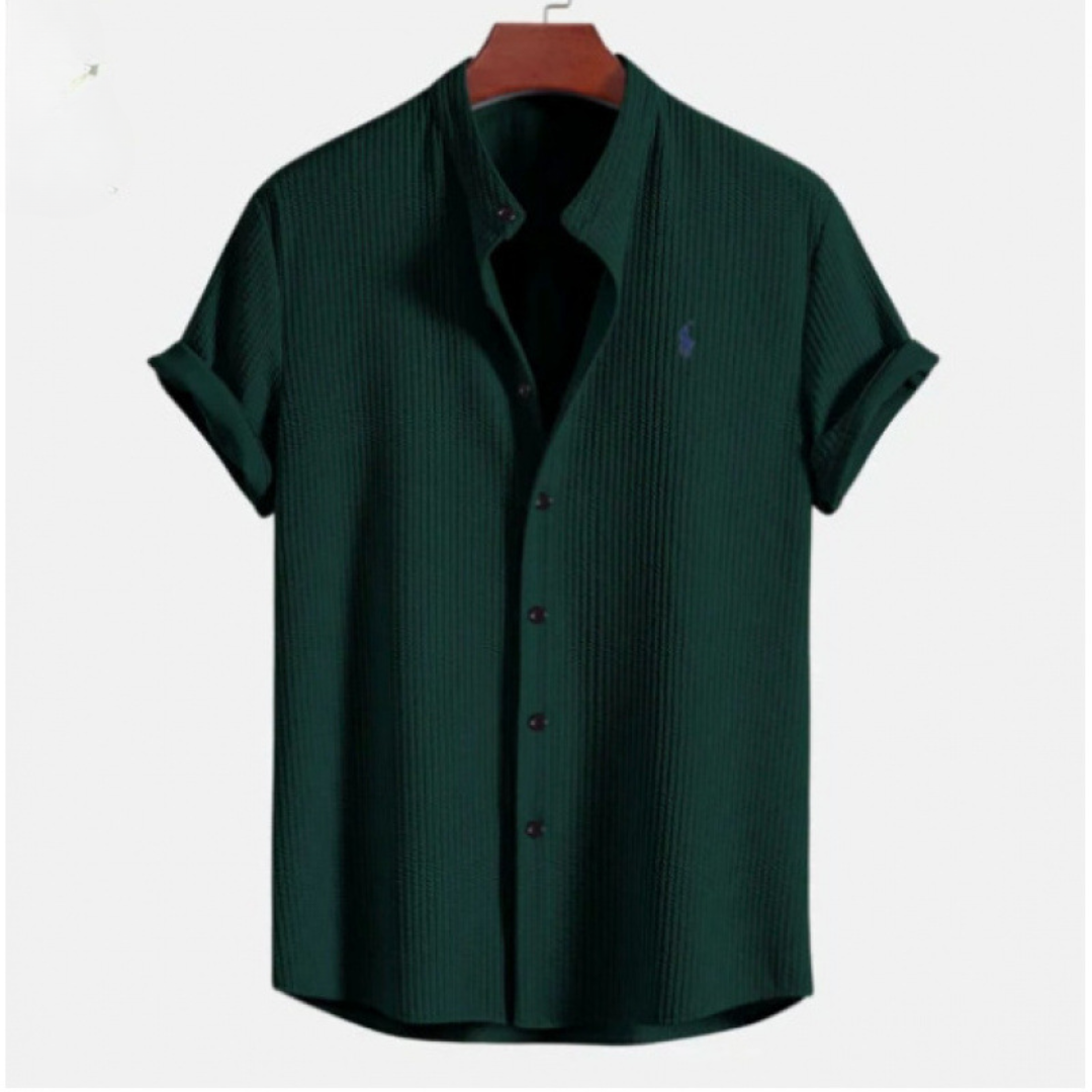 Camicia Button a Maniche Corte Texturizzata — Vendita di Liquidazione