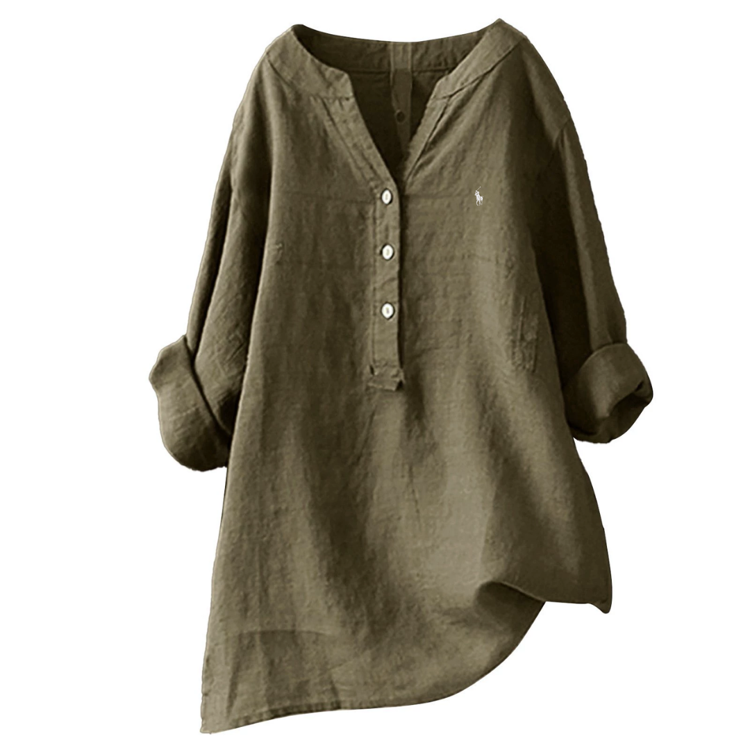 Blusa in Lino con Dettagli a Bottone — Vendita di Liquidazione