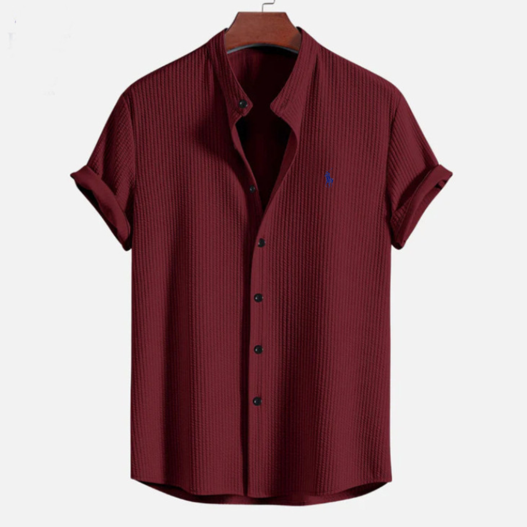 Camicia Button a Maniche Corte Texturizzata — Vendita di Liquidazione