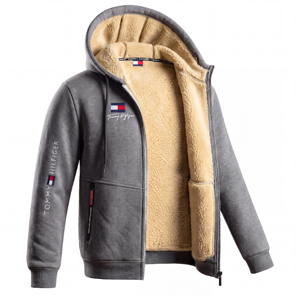 Giacca con Cappuccio a Zip Completa con Fodera a Contrasto per Uomo