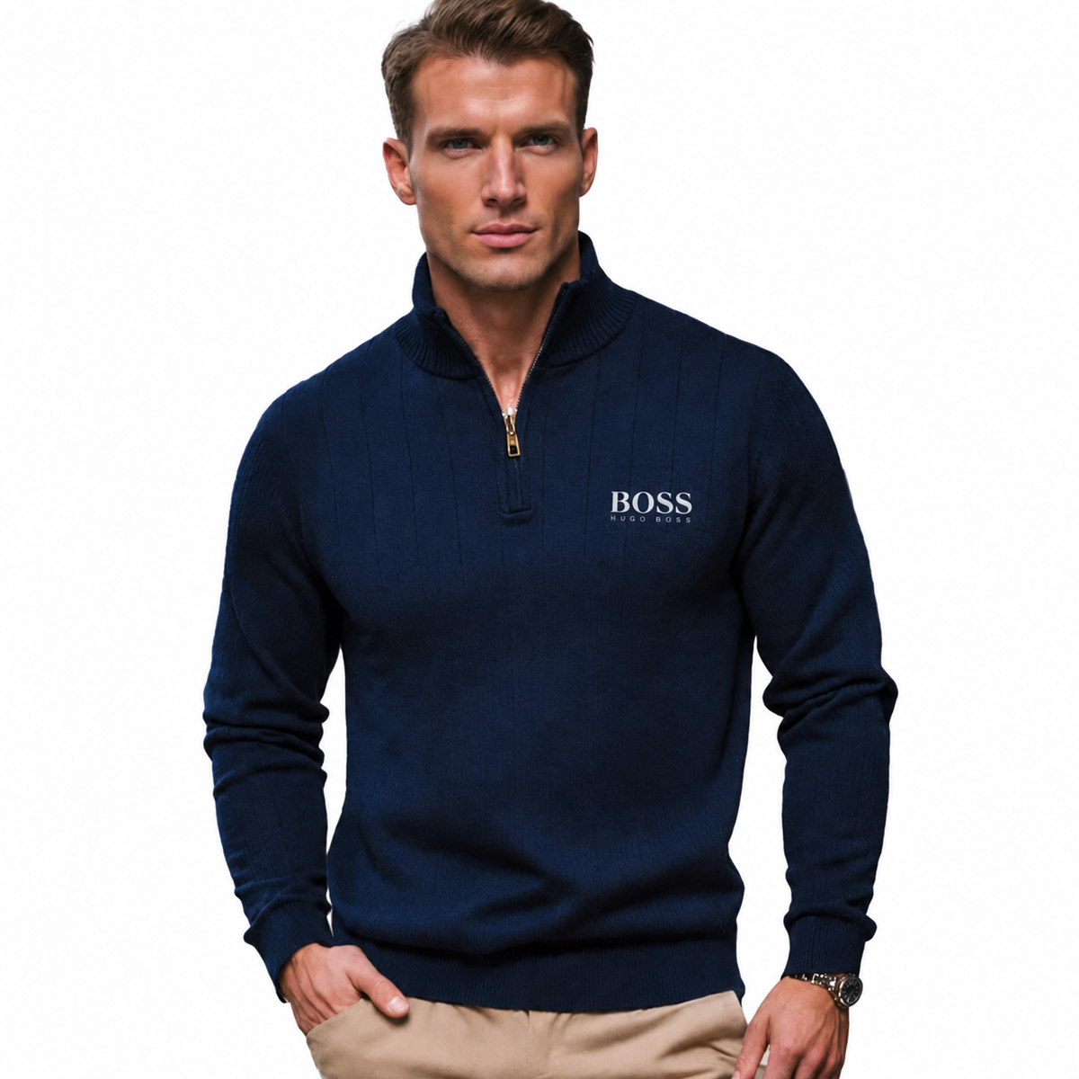 Maglione Classico con Mezza Zip