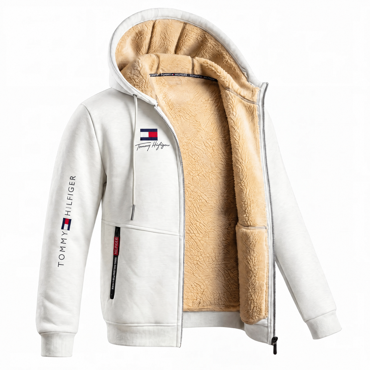 Giacca con Cappuccio a Zip Completa con Fodera a Contrasto per Uomo