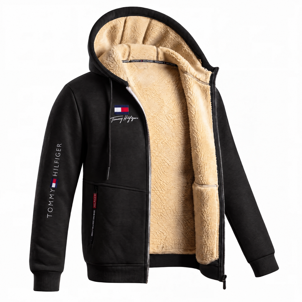 Giacca con Cappuccio a Zip Completa con Fodera a Contrasto per Uomo