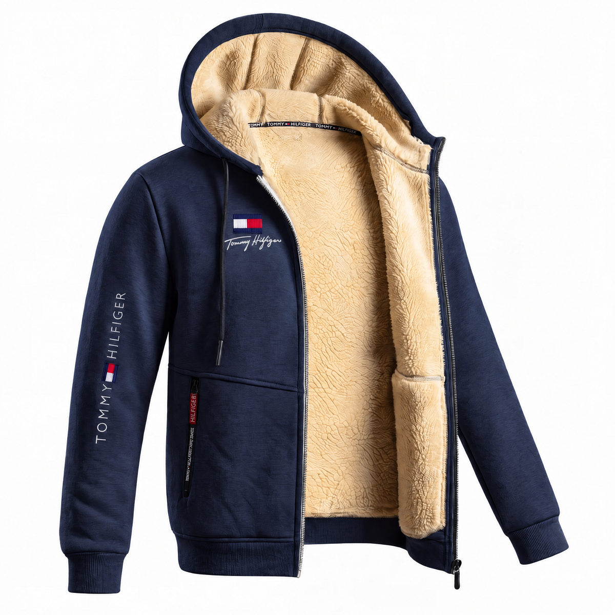 Giacca con Cappuccio a Zip Completa con Fodera a Contrasto per Uomo